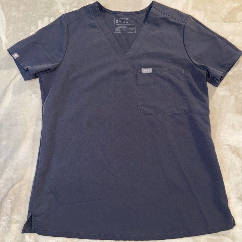 FIGS Catarina Scrub Top Womens Small Charcoal Gray V-Neck One Pocket FW1000